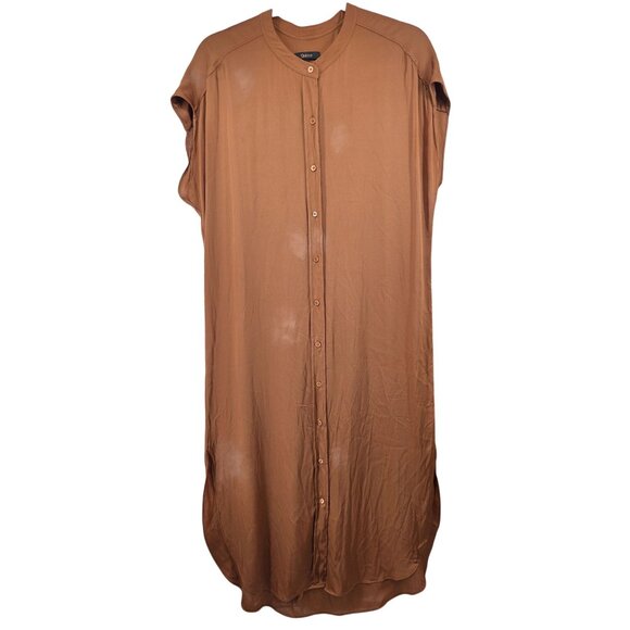 Quince Washable Stretch Silk Midi Shirt Dress Copper Brown M FLAWS - Picture 3 of 7